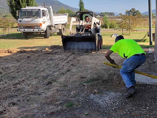 Ian Howley checking the site levels